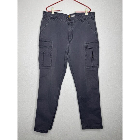 Carhartt Pants Men Gray Cargo Work Relaxed Chinos Zipper Pocket 103574 Sz 36 37